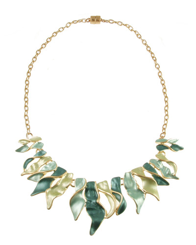 7827-3 - MATTE GOLD/GREEN-AQUA TONE TWIST NECKLACE - 18"