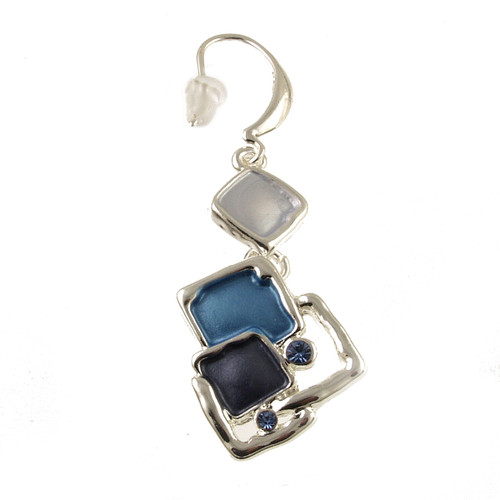 8040-28 - MATTE SILVER/BLUE TONE SQUARE LAYERED CRYSTAL EARRING