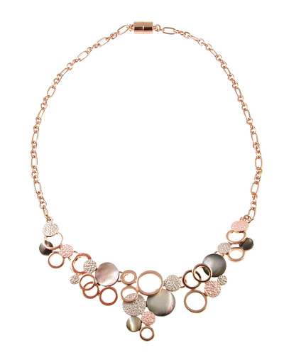 342-6 - ROSE GOLD/BLACK SHELL-PINK GEOMETRIC NECKLACE - 18"