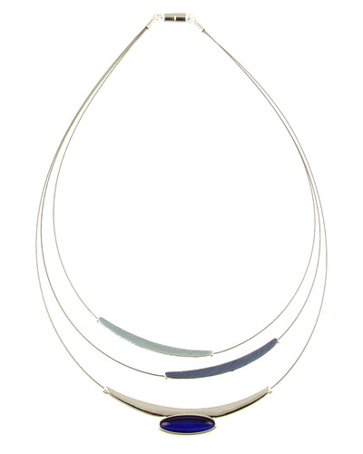 390-28 - SILVER/BLUE RESIN LAYERED NECKLACE - 18"