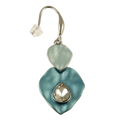 394-2 - LEAF PETAL CRYSTAL EARRING - LIGHT/DARK BLUE 