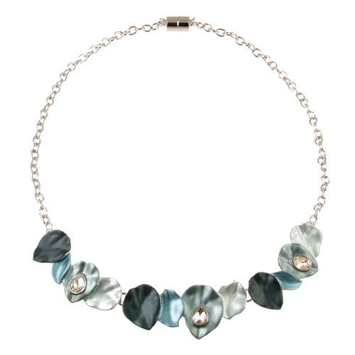 393-2 - LEAF PETAL CRYSTAL NECKLACE - BLUE COMBINATION - 18"