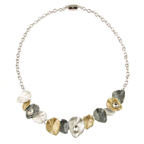 393-7 - LEAF PETAL CRYSTAL NECKLACE - GOLD COMBINATION - 18"