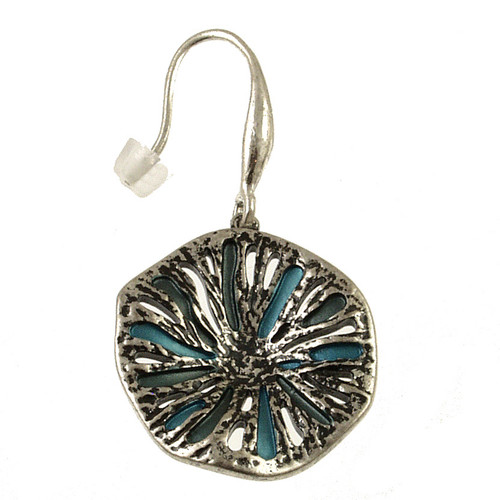 731-1 - TEXTURED ROUND ORGANIC EARRING - SILVER/BLUE 