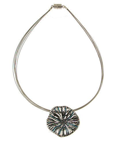 730-1 - TEXTURED ROUND ORGANIC PENDANT - SILVER/BLUE - 18"