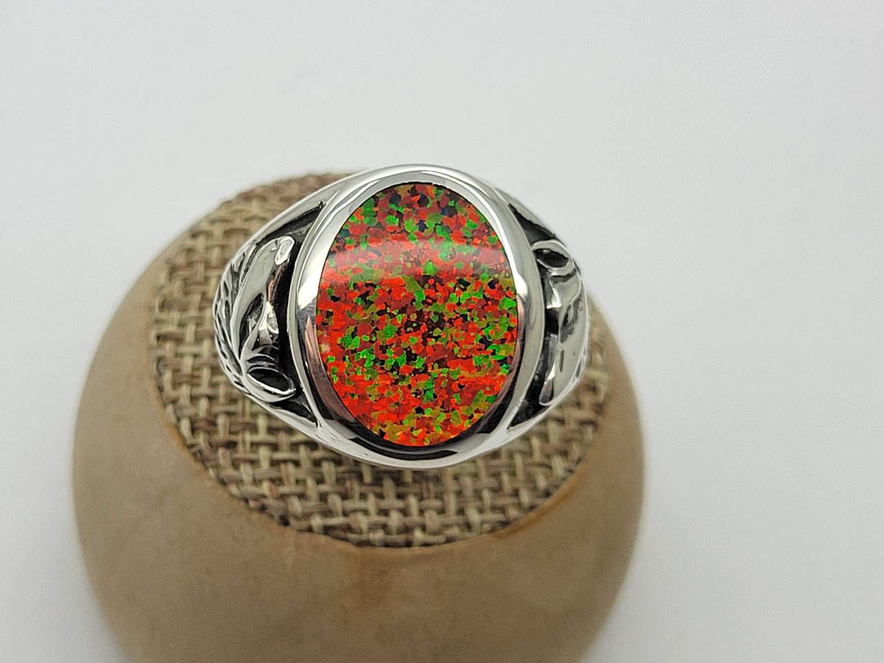 925 Sterling Silver Fire Opal Natural Gemstone Handmade Spinner Ring All  Size | eBay