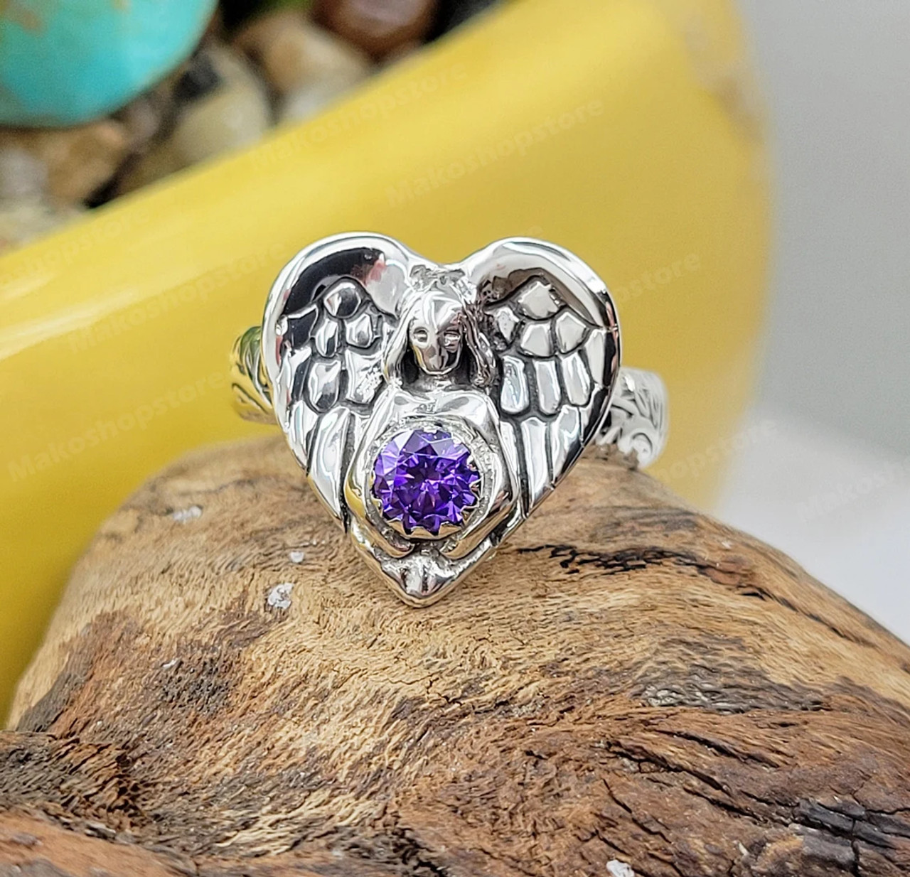 Angel Heart ring in Sterling Silver 925 with Birthstone