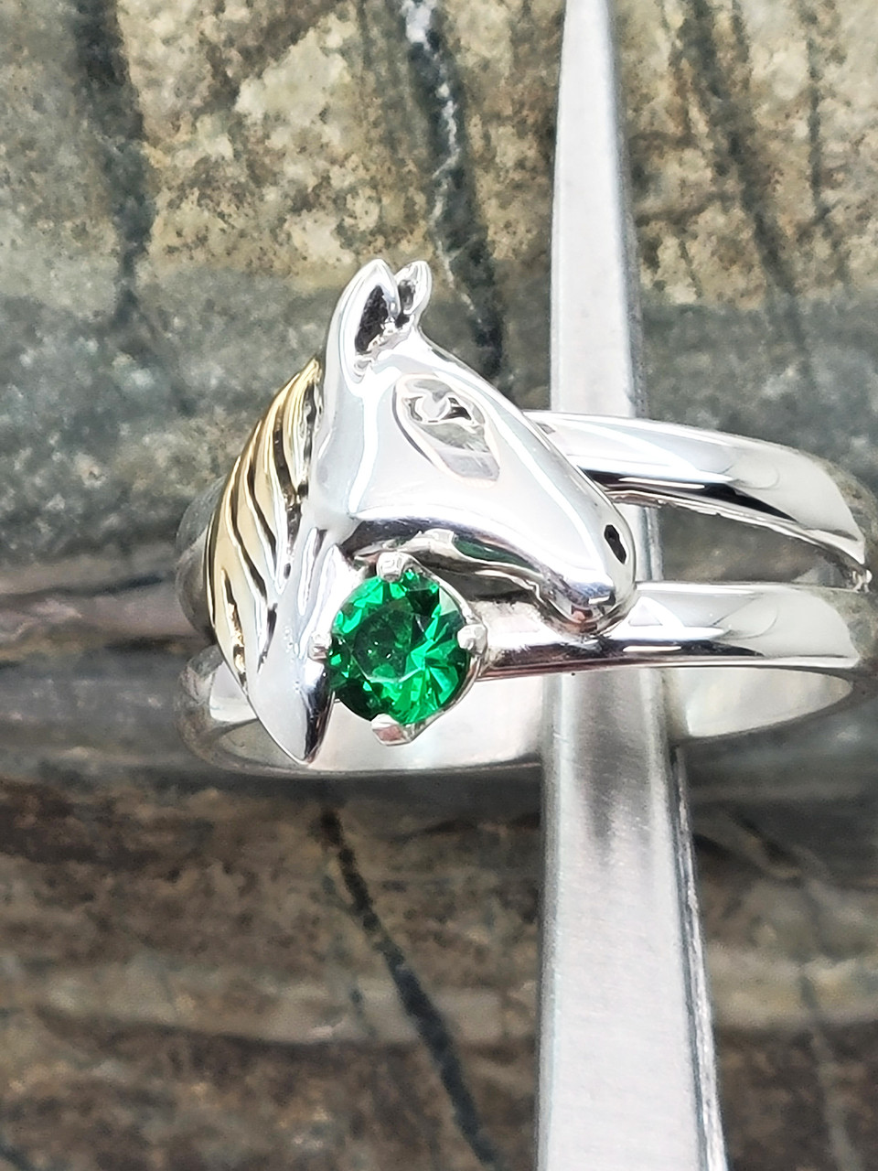 Horse ring in Sterling Silver 925 with Birthstone