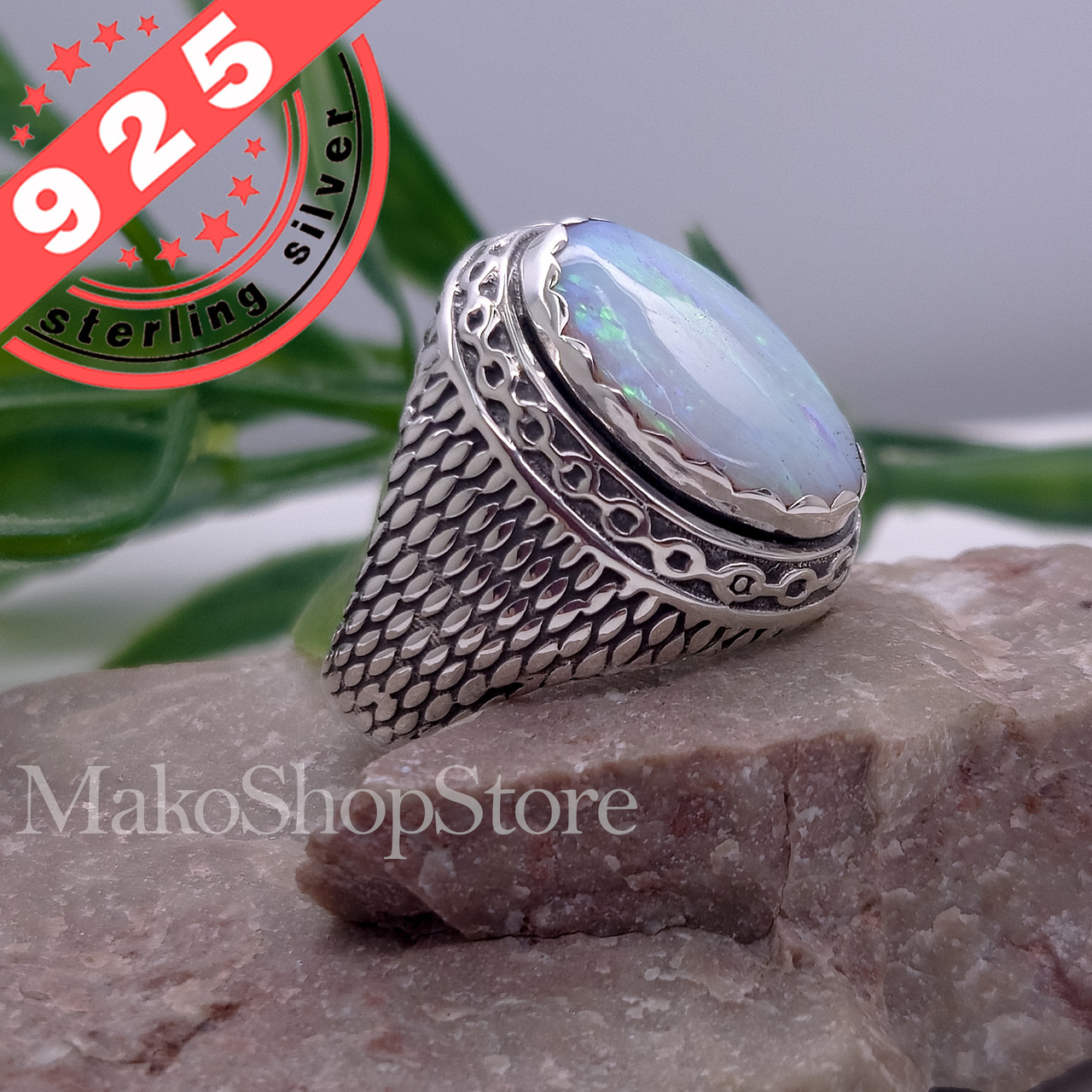 Fire Opal Ring in Sterling Silver 925 Ring Scales Shank handmade