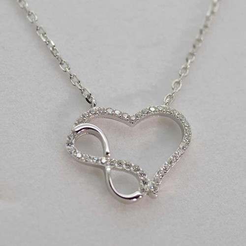 Infinity Heart Sterling Silver 925 Necklace with Zirconium