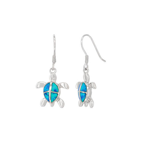Blue Opal Inlay Peace Symbol turtles Sterling Silver 925 Earrings