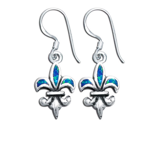 Fleur-de-Lis Sterling Silver 925 Stud or dangling Earrings with Opal Inlay