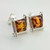 Amber square Sterling Silver 925 post Earrings