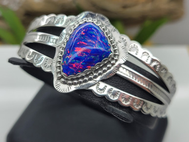 Purple Fire Opal Cuff Bracelet in sterling silver