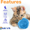 tabby kitten playing with real rabbit fur standard blue Fur Pom Pom Cat Toy listing features real rabbit fur, great for cat lovers