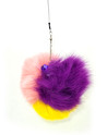 real Rabbit Fur 3 pom Cat teaser wand refill, pink, yellow, purple