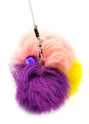 real Rabbit Fur 3 pom Cat teaser wand refill, pink, yellow, purple