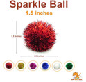 dimensions of a standard tuff kitty puff 1.5 inches with each color available, red, gold, pink, blue, white, green