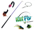 purple wand laying next to 4 handmade katfly teaser refills, mouse, fish