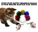 Tuff Kitty Puff® Sparkle Kitty Puff and Rattle mouse Cat Toy Pack