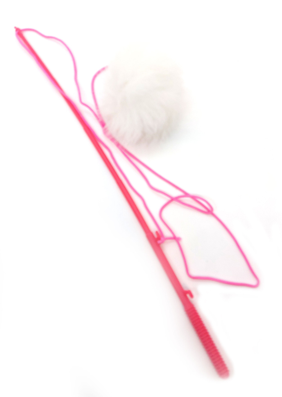 Rabbit Fur Pom Fishing Pole Cat Toy | Interactive Fun Toys