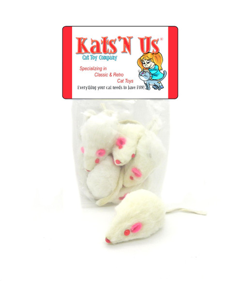 White Rabbit Fur Mice cat toys - 5pk