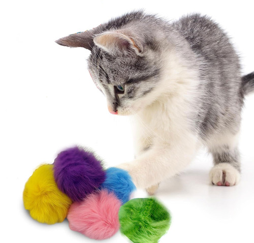 Real Rabbit Fur - Pom Pom Balls, Puff Balls, Multicolored Cat Pom Pom Balls