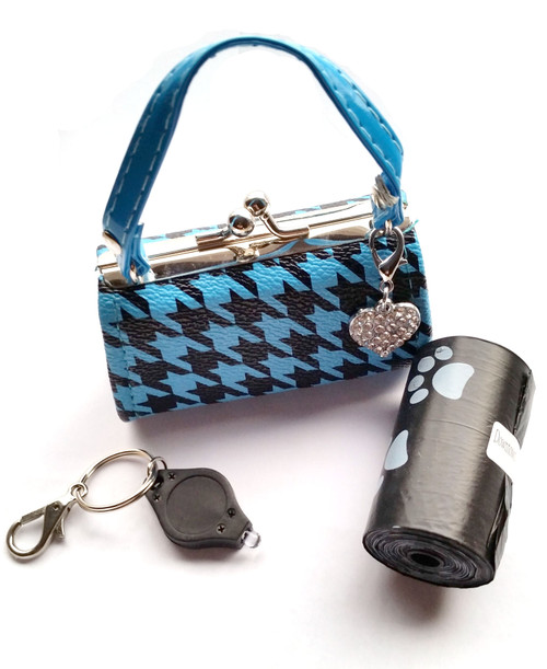 Poo Bags with Purse Dispenser - Blue Checker Design