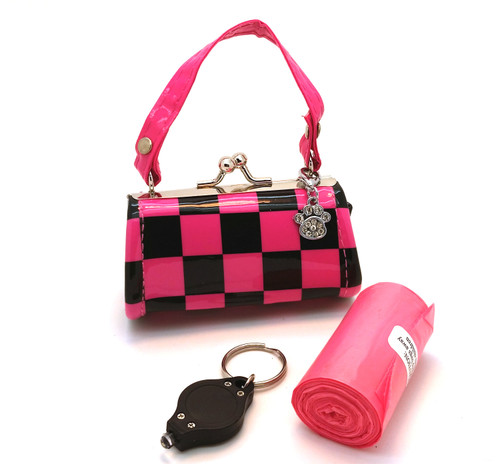 Poo Bags with Purse Dispenser - Pink Checker Design