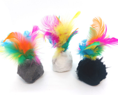 Fur Pom Pom Wobble Feather Cat Toy