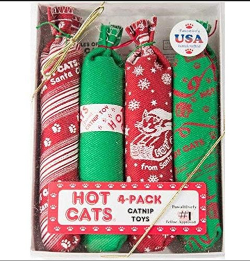 Hot Cat Catnip Sausage Toys 4 Pack Gift Box - Christmas Design
