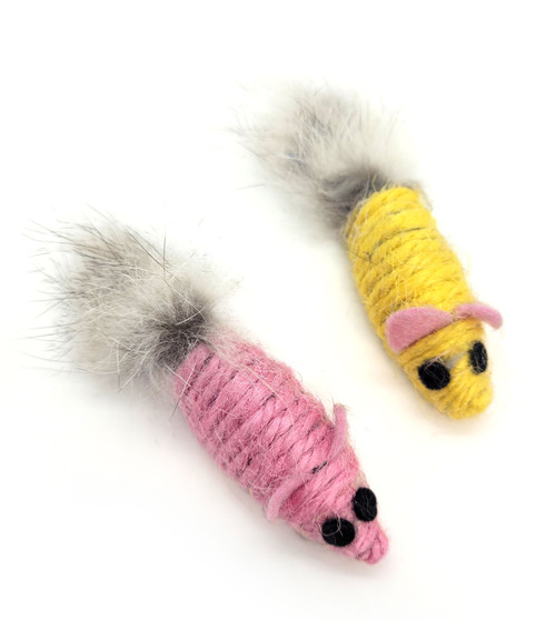 Sisal Mouse Short Tail Cat Toy - Pink & Yellow
