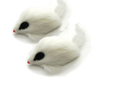  Real Rabbit Fur Long Hair Mouse Cat Toy - 2pk White Color