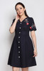 Floral Embroidery Dress - Navy