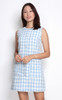 Checkered Tweed Shift Dress - Blue