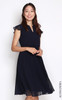 Pleated Chiffon Dress - Navy