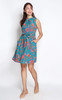 Printed Pearl Neck Dress - Turquoise