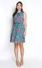 Printed Pearl Neck Dress - Turquoise
