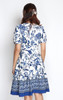 Square Neck Porcelain Print Dress - Blue