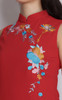 Cascading Floral Embroidered Cheongsam - Crimson