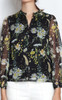 Floral Notch Neck Top - Black