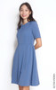 Side Buttons Flare Dress - Cornflower Blue