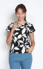 Leaf Print Notch Neck Top - Black