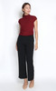 Ruched Mock Neck Knit Top - Burgundy