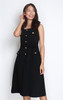 Gold Buttons Flare Work Dress - Black