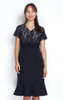 Lace Top Mermaid Hem Dress - Navy