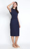 Padded Shoulder Side Ruched Dress - Navy