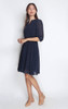 Mandarin Collar Chiffon Dress – Navy Dots