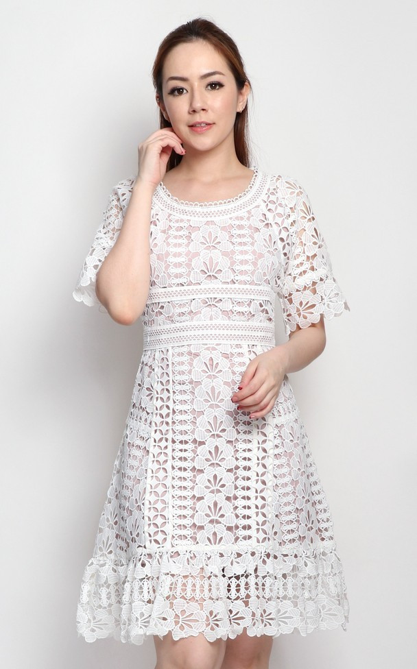 Guipure Lace Dress - White | Singapore 