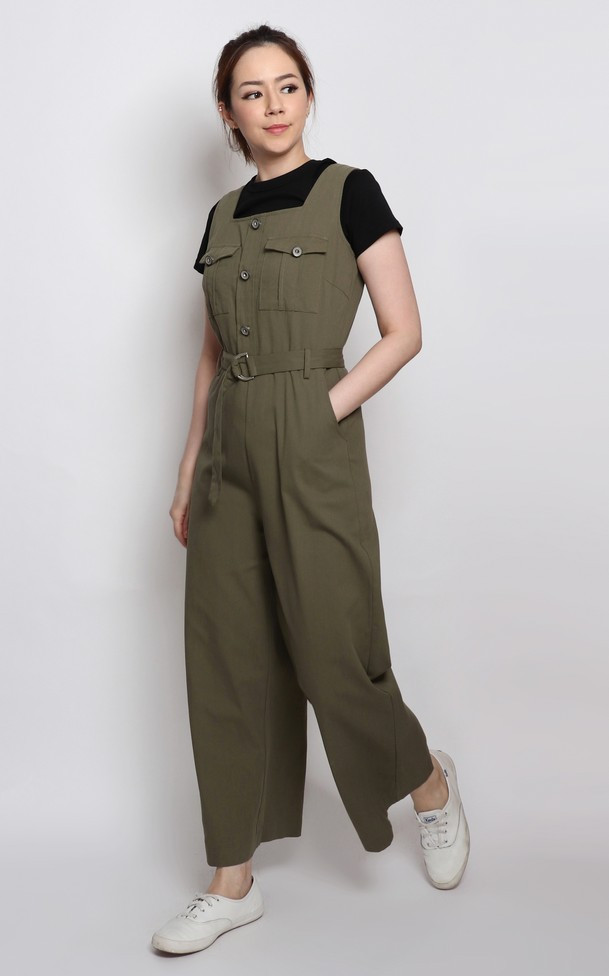 green utility jumpsuit